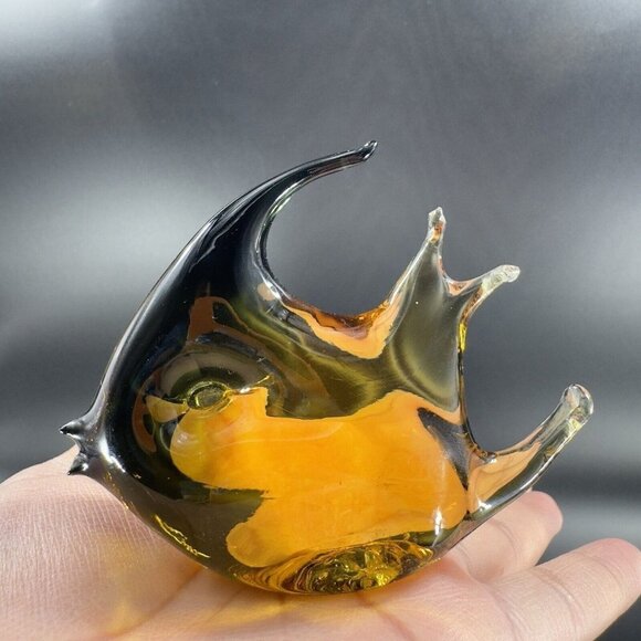 Venetian Hand Blown Fish Art Glass Figurine Hand Made In Italy Amber Smokey VTG - Picture 12 of 14